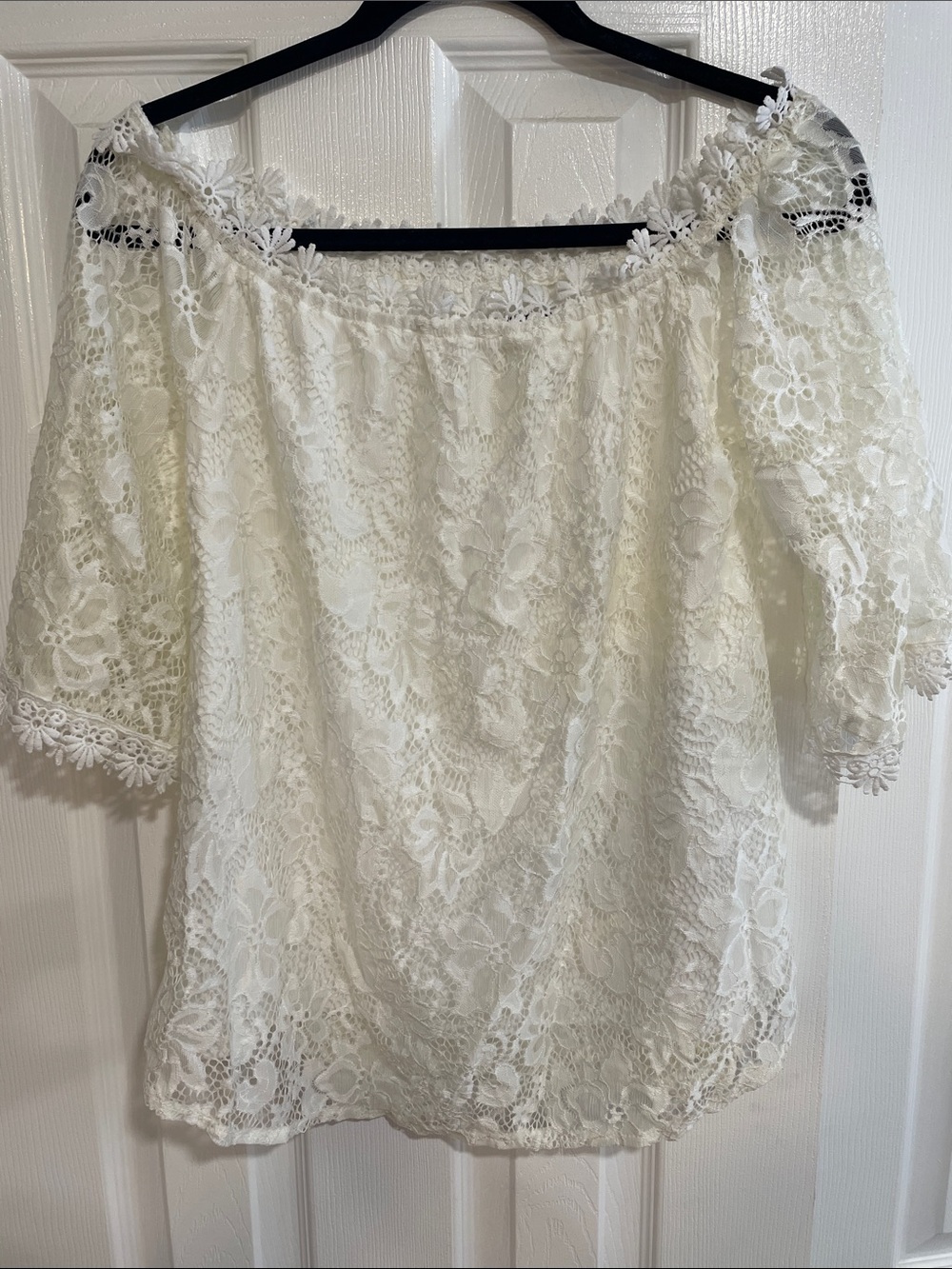 Miholl White Floral Lace Off-Shoulder Blouse